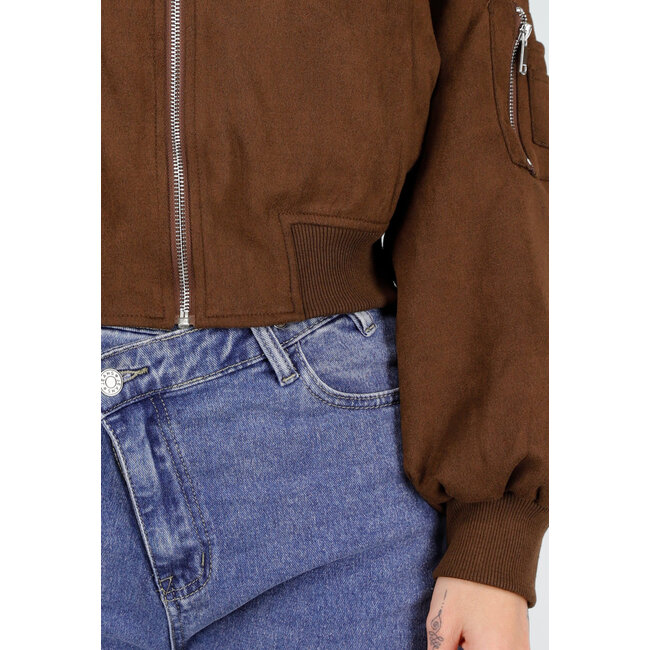 Dunkelbraune Jacke im Wildleder-Look mit Reißverschluss