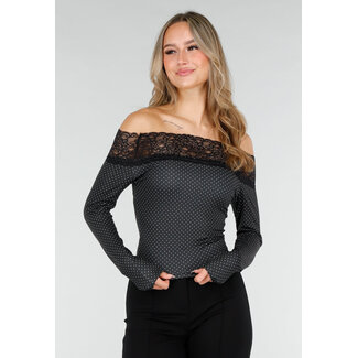 Schwarzes Off-Shoulder-Oberteil mit Polka-Dots