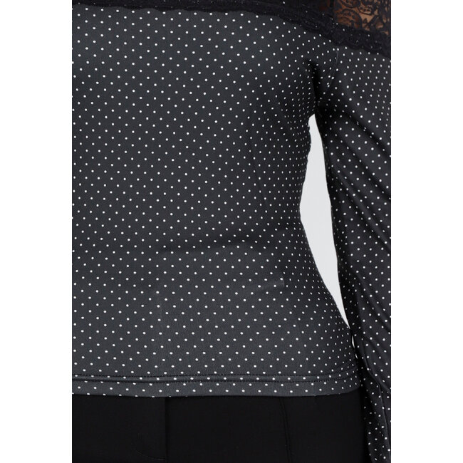 Schwarzes Off-Shoulder-Stretch-Oberteil mit Spitze und Punktmuster
