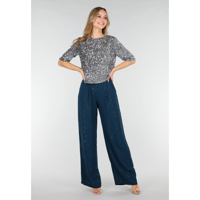 Blaue Hose in Leinenoptik mit Glitzer und Stretchbund