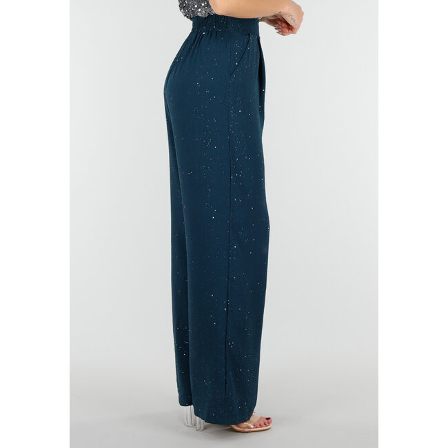 Blaue Hose in Leinenoptik mit Glitzer und Stretchbund
