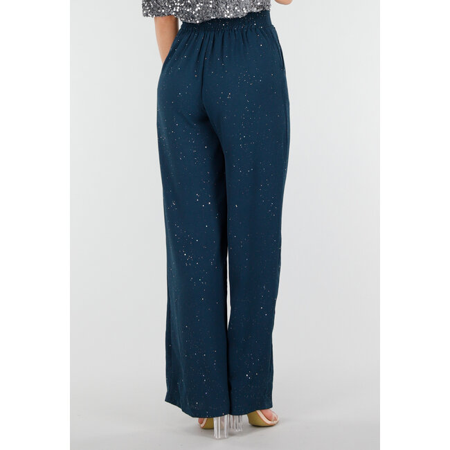 Blaue Hose in Leinenoptik mit Glitzer und Stretchbund