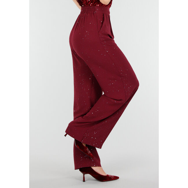 Bordeauxrote Hose in Leinenoptik mit Glitzer und Stretchbund