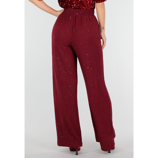 Bordeauxrote Hose in Leinenoptik mit Glitzer und Stretchbund