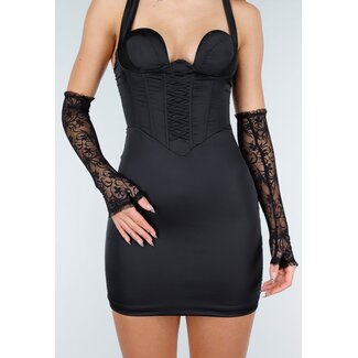 Stretch-Handschuhe mit Spitzenbesatz