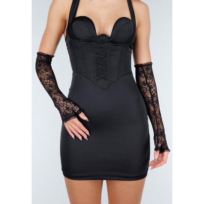 Schwarze Spitzen-Langhandschuhe für den Abend