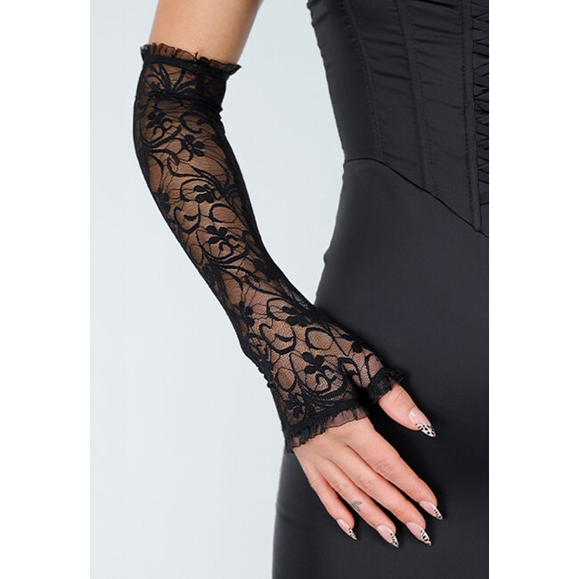 Schwarze Spitzen-Langhandschuhe für den Abend