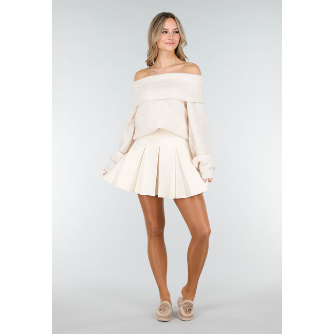 Cremefarbener Off-Shoulder-Pullover mit Wolle und lockerer Passform