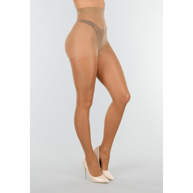 Beigefarbene, glänzende Strumpfhose mit hoher Taille und formender Wirkung