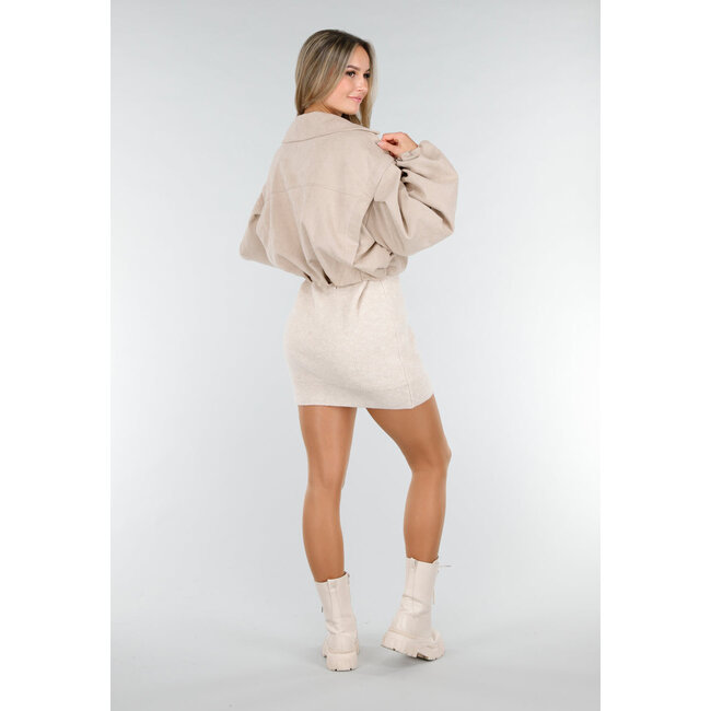 Beigefarbene, glänzende Strumpfhose mit hoher Taille und formender Wirkung