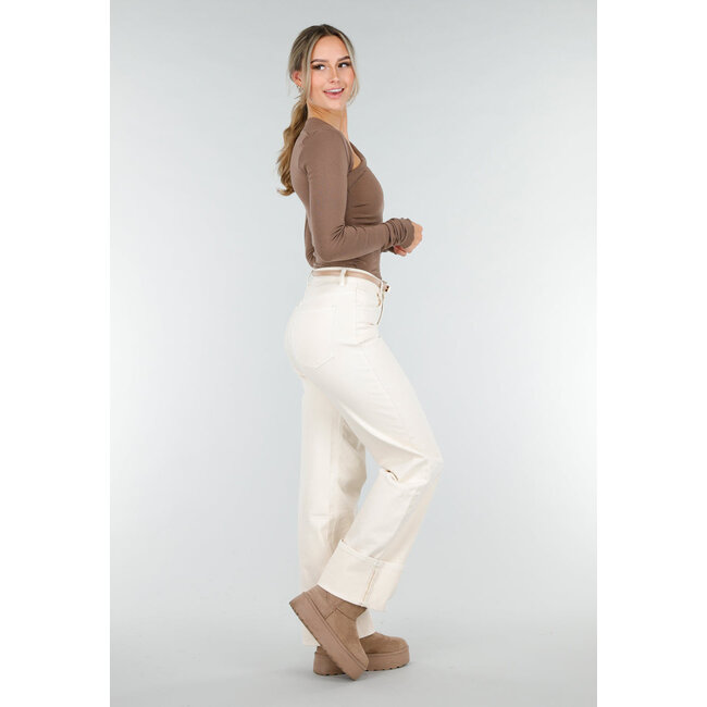 Braunes asymmetrisches Stretch-Oberteil mit langen Ärmeln und Rüschendetail