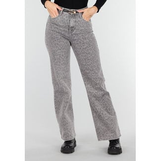 Graue Stretchjeans mit Leopardenmuster