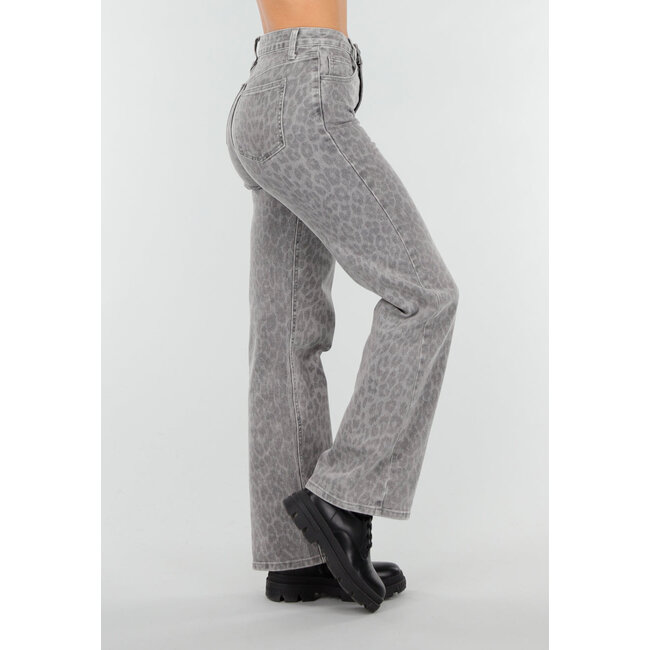 Graue Jeans mit Leopardenmuster und geradem Bein
