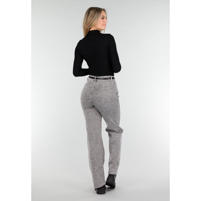 Graue Jeans mit Leopardenmuster und geradem Bein