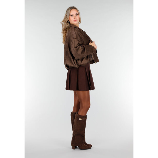 Braune Jacke im Wildleder-Look mit Reißverschluss und abgesenkten Schulternähten