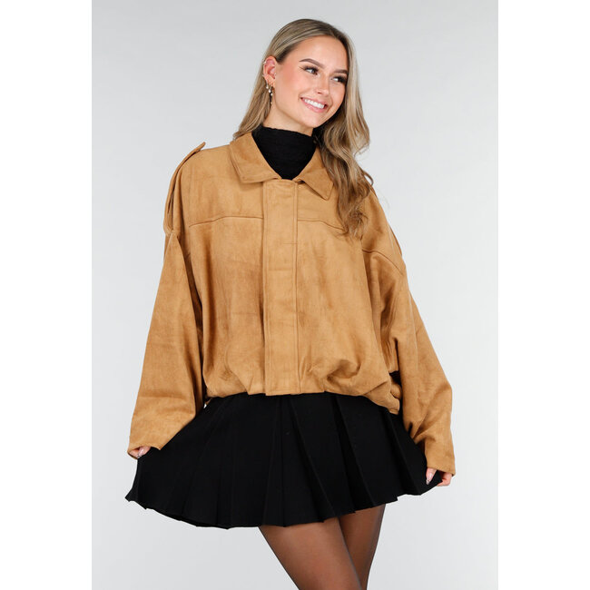 Camel Jacke im Wildleder-Look und Oversize-Passform