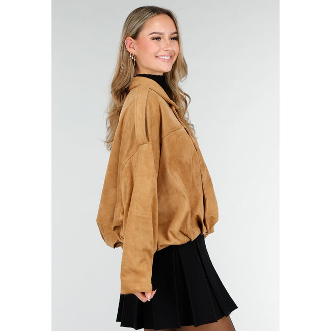 Camel Jacke im Wildleder-Look und Oversize-Passform