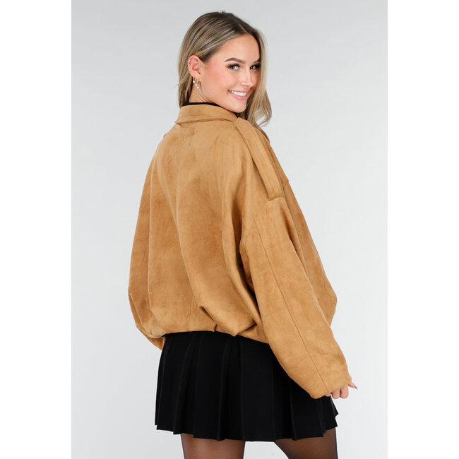 Camel Jacke im Wildleder-Look und Oversize-Passform