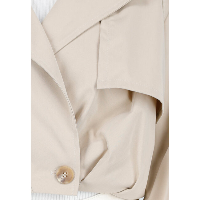 Light Beige Short Trench Coat with Buttons and Lapel Collar
