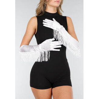 Weiße Satin-Stretchhandschuhe