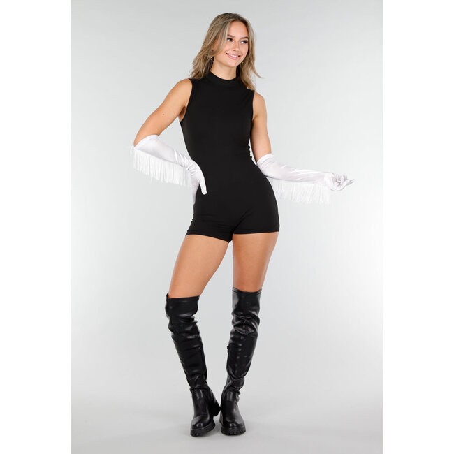 Weiße Opernhandschuhe in Satinoptik mit Fransen und glänzendem Finish