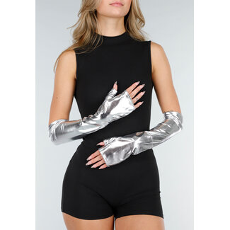 Metallic Silber Stretch Handschuhe