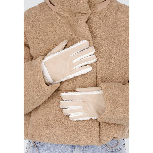 Warme Wildlederhandschuhe mit weichem Teddyfutter und kontrastierendem Finish