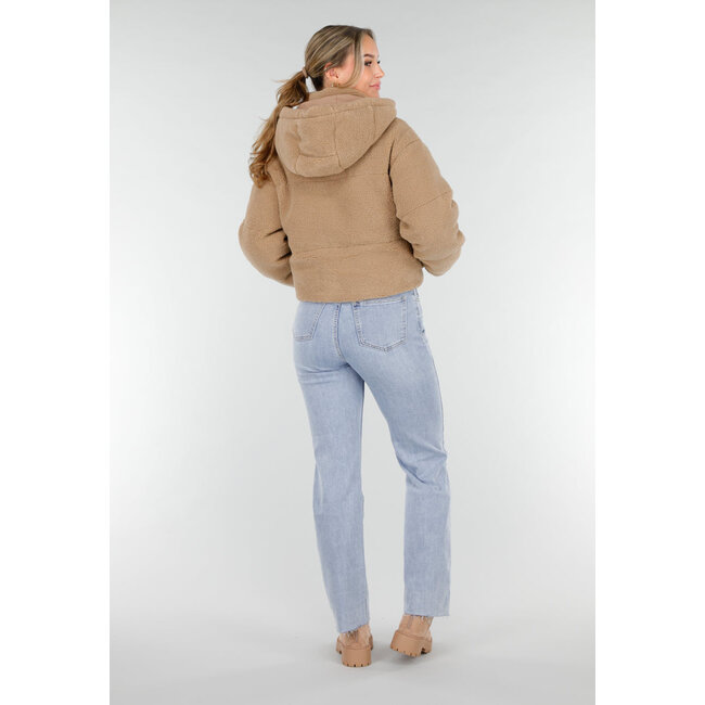 Beige Teddyjacke mit abnehmbarer Kapuze