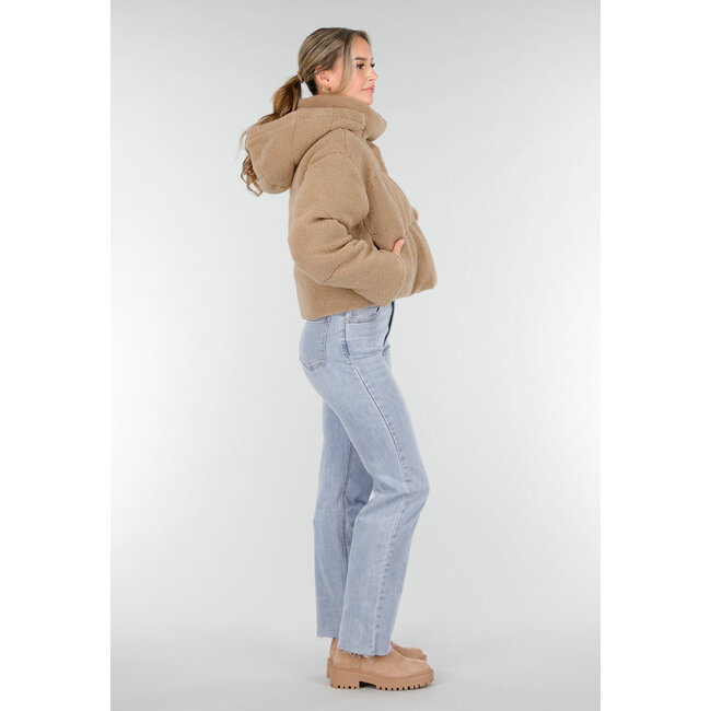 Beige Teddyjacke mit abnehmbarer Kapuze