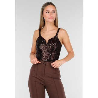 Brauner Pailletten-Bodysuit