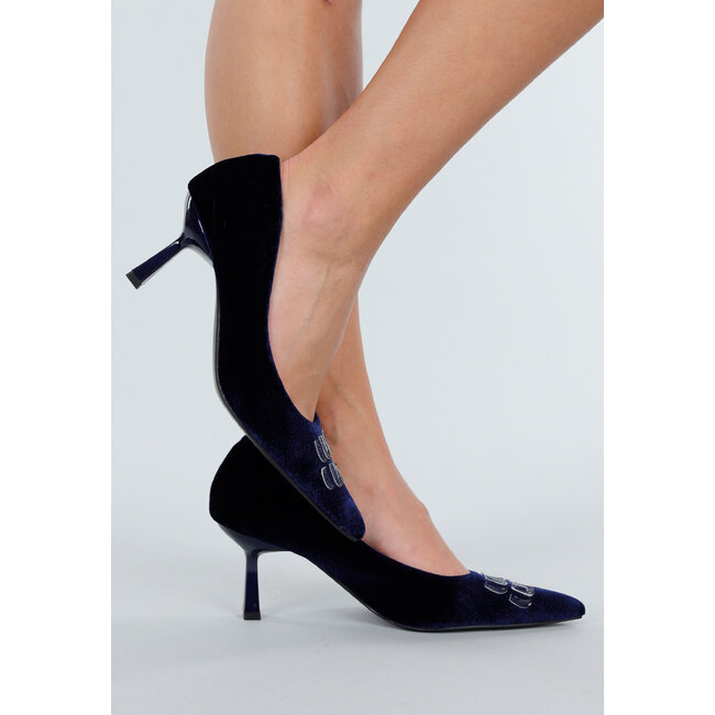 Dark Blue Velvet Pumps with Slim Heel