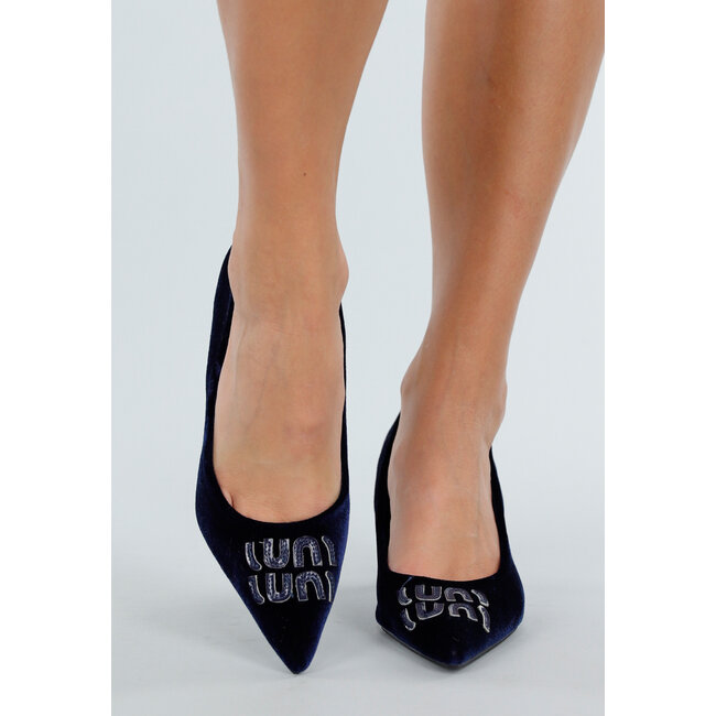 Dark Blue Velvet Pumps with Slim Heel