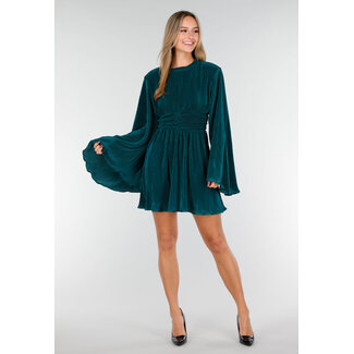 Dunkelgrünes Plissé-Stretchkleid