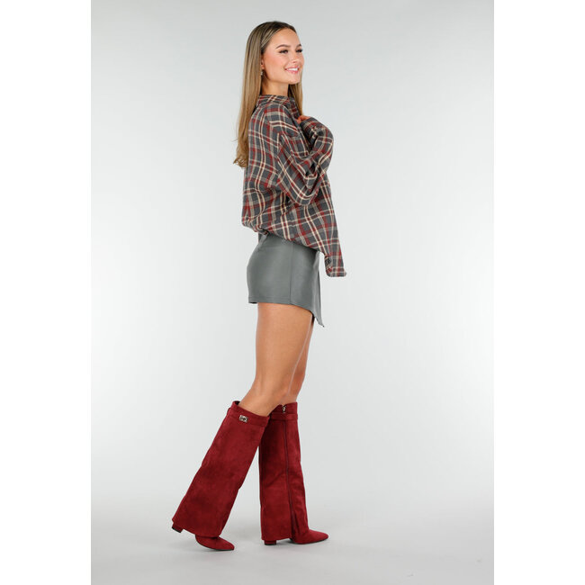 Dunkelgrüner Lederlook Asymmetrischer Skort mit schrägem Überwurf