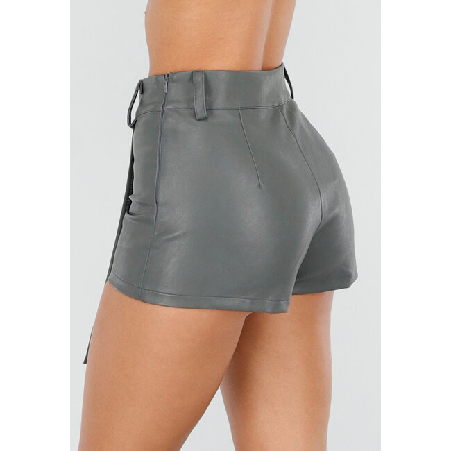 Dunkelgrüner Lederlook Asymmetrischer Skort mit schrägem Überwurf