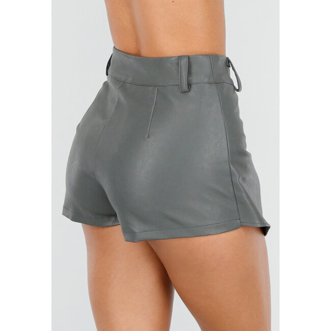 Dunkelgrüner Lederlook Asymmetrischer Skort mit schrägem Überwurf