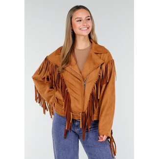 Camel Suede Fringe Jacke