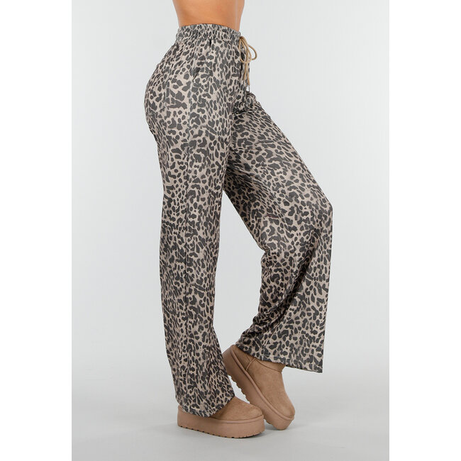Leopard Print Hose mit geradem Bein und elastischem Bund