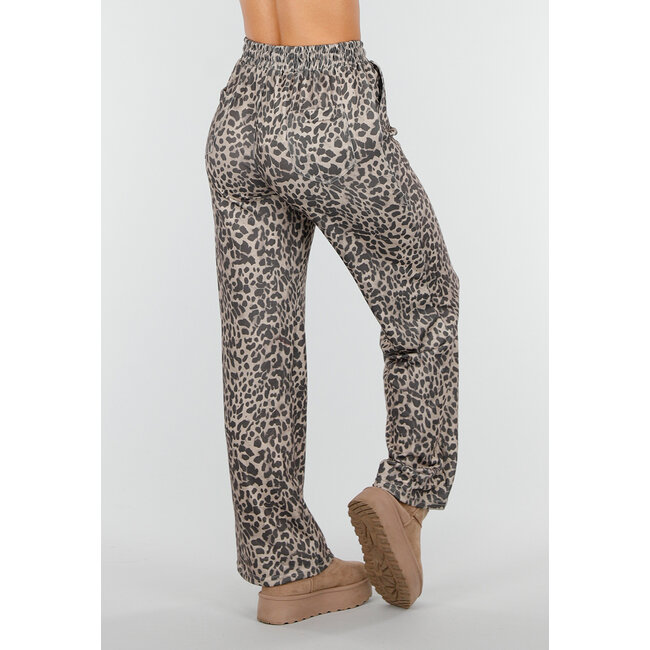 Leopard Print Hose mit geradem Bein und elastischem Bund