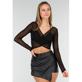 Schwarzes Mesh-Wickeloberteil