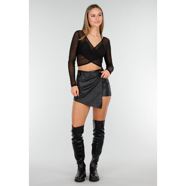 Schwarzes Mesh-Sporttop mit langen Ärmeln