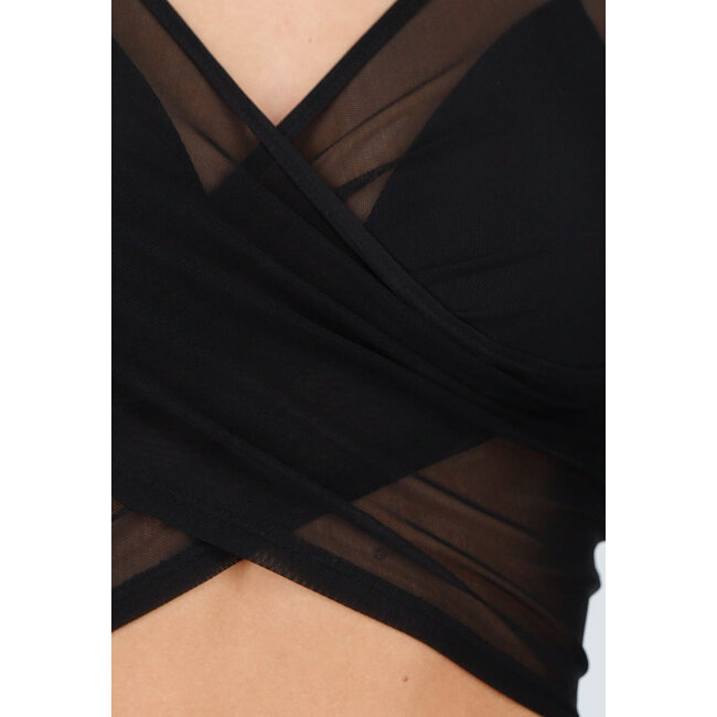 Schwarzes Mesh-Sporttop mit langen Ärmeln