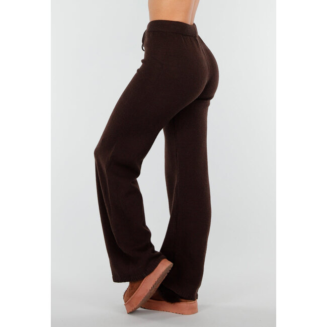 Braune Strick-Loungehose mit Kordelzug und geraden, weit fallenden Beinen