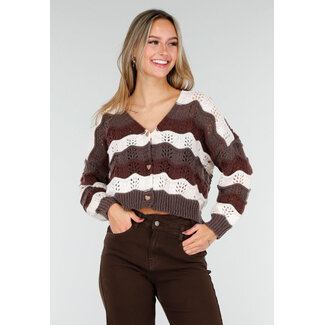 Braun-beige gestreifte Strickjacke