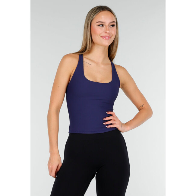 Navy Rib Sporttop mit Push-Up-Polstern und breiten Trägern