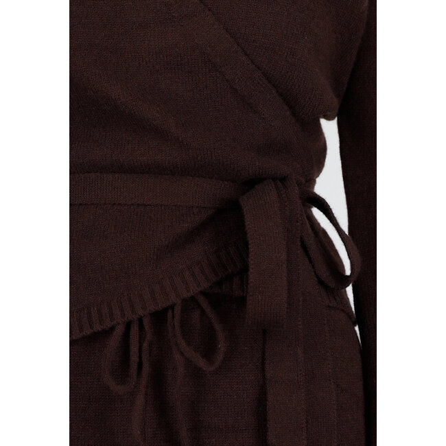 Braunes Strick-Wickeloberteil mit Schleifengürtel und langen Ärmeln