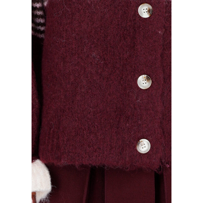 Bordeauxfarbenes gestreiftes Jäckchen mit Knopfverschluss und kontrastierenden Bündchen
