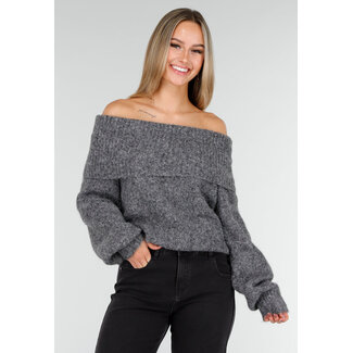 Grauer Off-Shoulder-Pullover