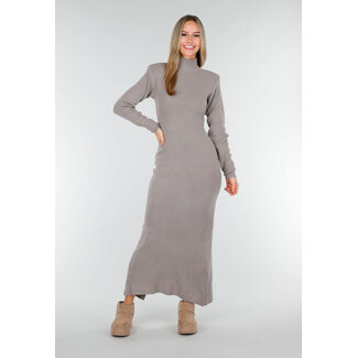 Taupe Langes Strickkleid
