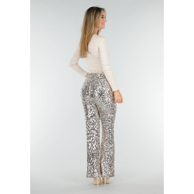 Silberne Hose mit Allover-Pailletten und geradem Bein